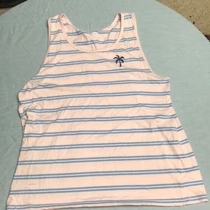 Pink Blue and White Striped Tank with Palm Tree